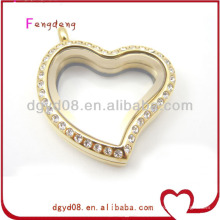 medallón de cristal magnético plateado chapado oro popular del medallón de la corazón-forma del acero inoxidable de la moda fijado con las piedras